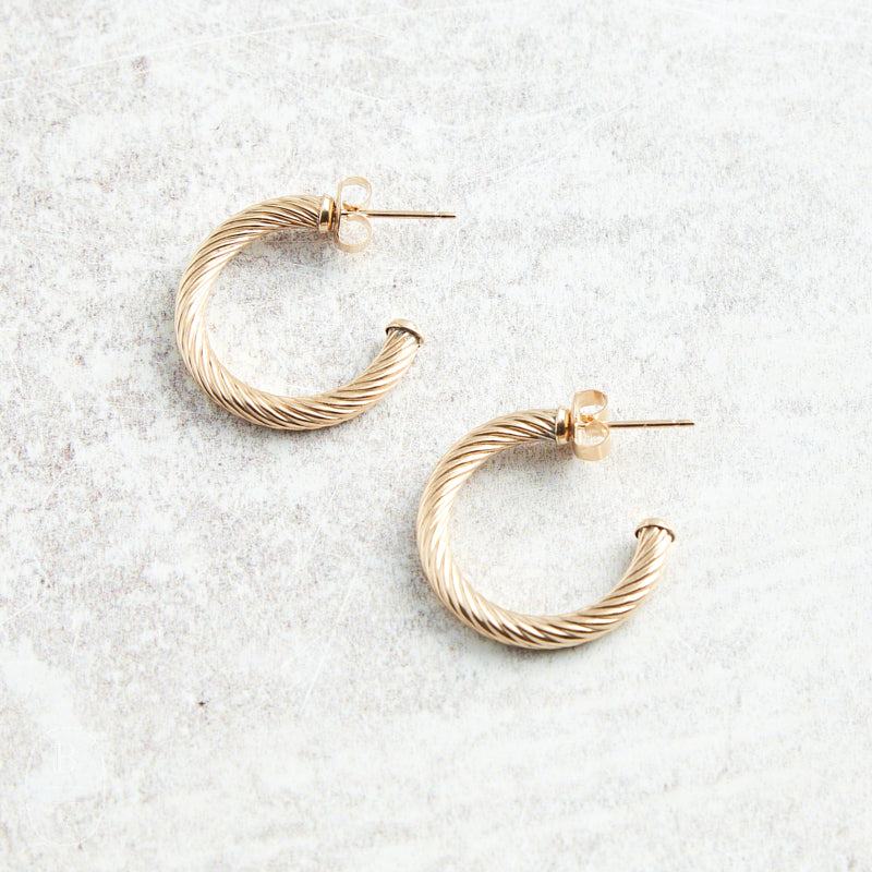 eNewton Design ROUND GOLD POST HOOP EARRINGS Textured 4mm 1.125