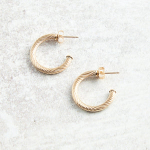 eNewton Design ROUND GOLD POST HOOP EARRINGS Textured 4mm 1.125