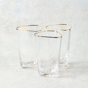 Zodax APERITIVO TRIANGULAR HIGHBALL GLASS Clear Gold Rim