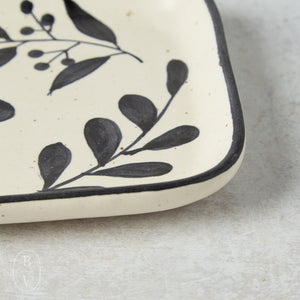Creative Co-op FLORAL DESIGN STONEWARE BUTTER DISH