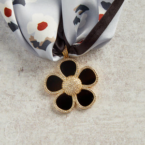 Virtue BLACK ORNATE FLOWER SCARF NECKLACE