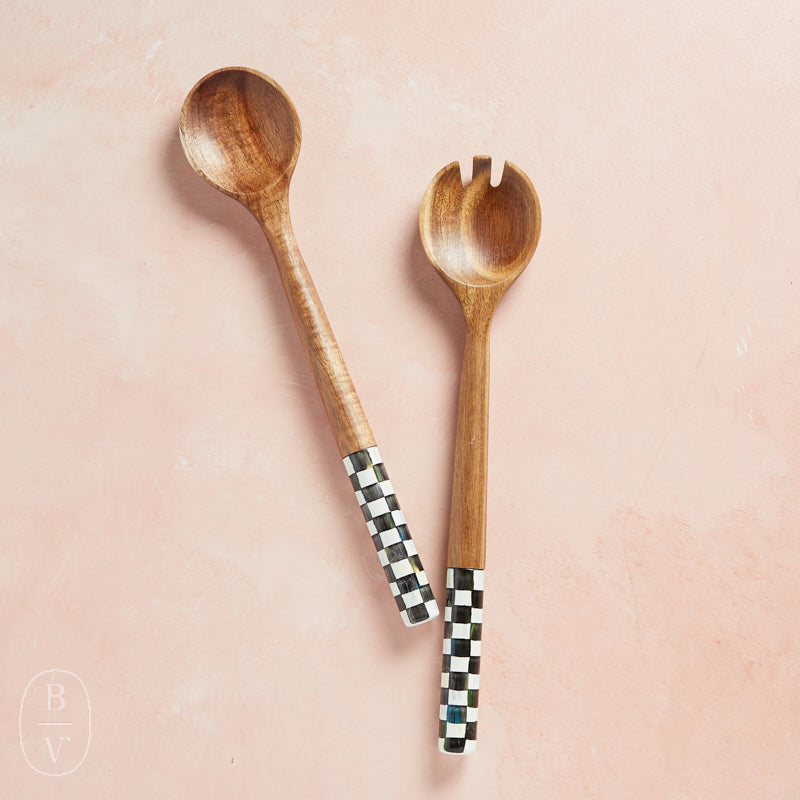 MacKenzie-Childs WOOD SALAD SERVERS Courtly Check