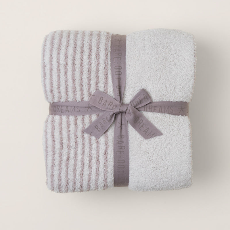 Barefoot Dreams COZYCHIC TEXTURED STRIPE THROW BLANKET Taupe Multi