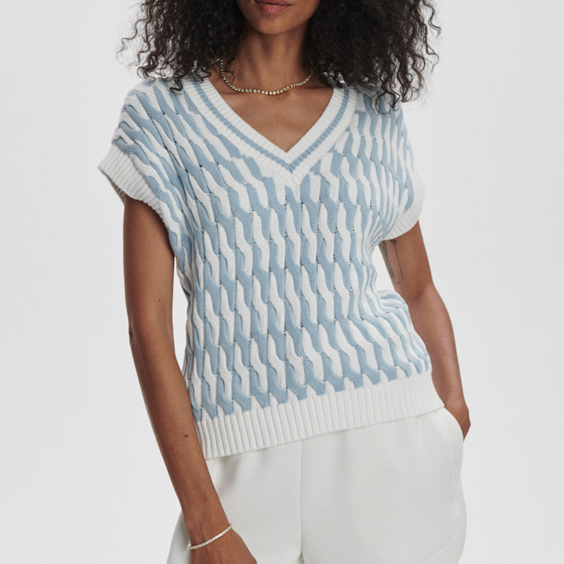 Varley ALFIE CABLE KNIT VEST White Celestial Blue