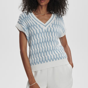 Varley ALFIE CABLE KNIT VEST White Celestial Blue