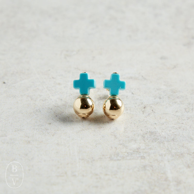 eNewton Design SIGNATURE CROSS GOLD STUD Turquoise