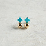eNewton Design SIGNATURE CROSS GOLD STUD Turquoise