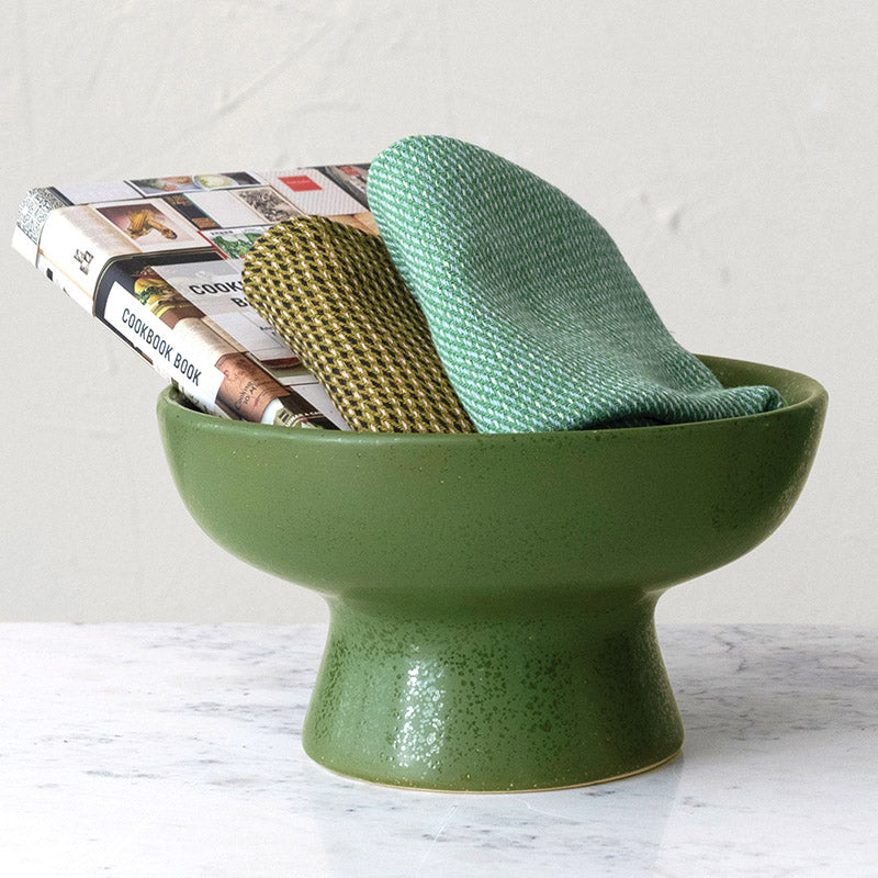 Creative Co-op GREEN STONEWARE FOOTED BOWL Green