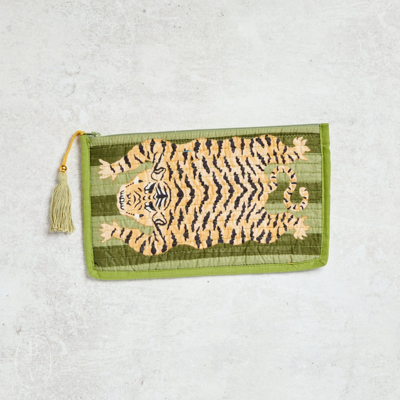 Creative Co-op TIGER COTTON VOILE ZIP POUCH Green