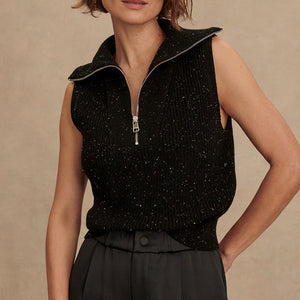 Varley HALLY HALF ZIP RIB VEST Black Fleck