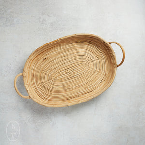 Creative Co-op HANDWOVEN RATTAN TRAY WITH HANDLE Large