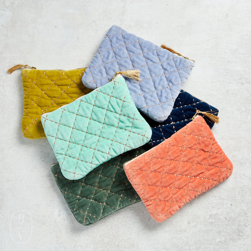 Creative Co-op METALLIC THREAD QUILTED COTTON VELVET POUCH