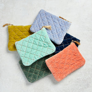 Creative Co-op METALLIC THREAD QUILTED COTTON VELVET POUCH