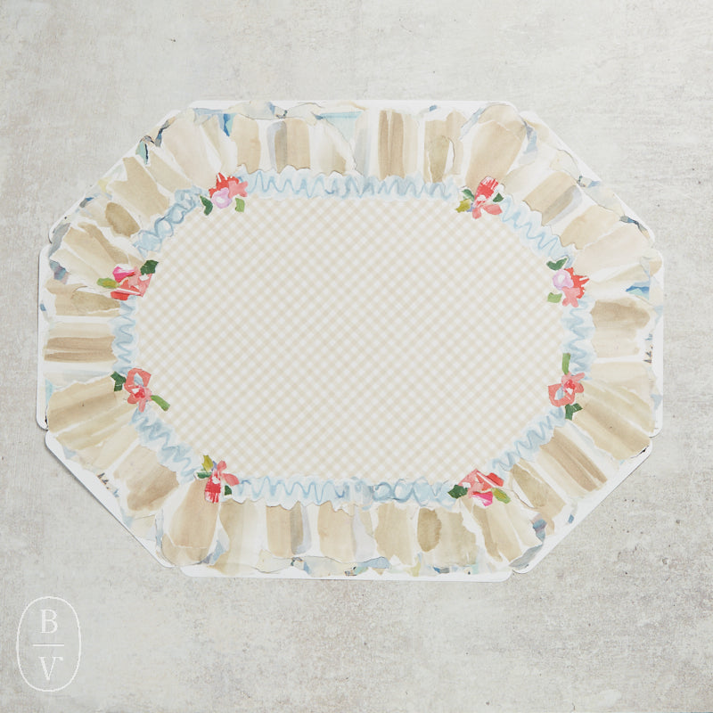 Rosanne Beck BLUE ECRU RIBBON BORDER WITH FLOWERS POSH PLACEMAT PACK