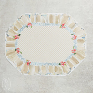 Rosanne Beck BLUE ECRU RIBBON BORDER WITH FLOWERS POSH PLACEMAT PACK