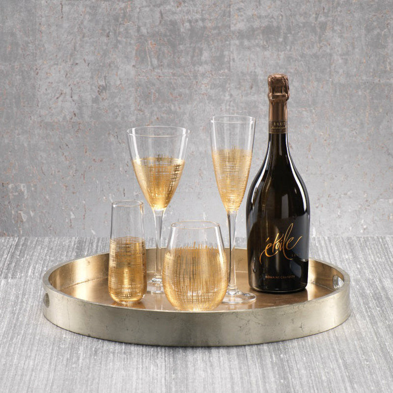 Zodax ROUND ANTIQUE GOLD AND SILVER SERVING TRAY