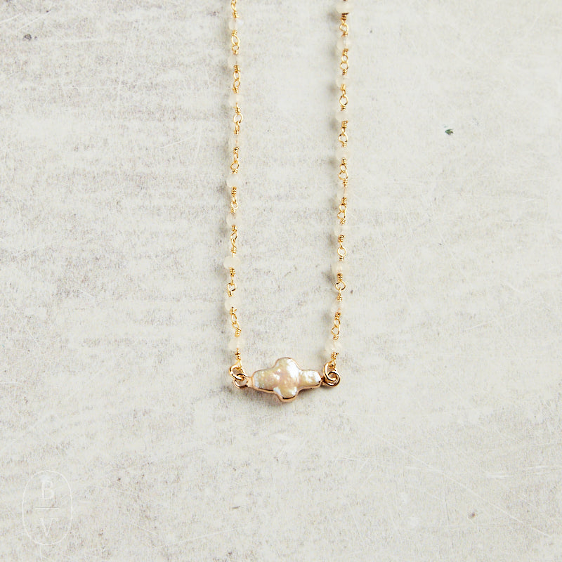 Virtue PEARL SIDEWAYS CROSS ROSARY NECKLACE White