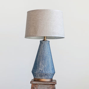 Creative Co-op CERAMIC TABLE LAMP WITH NATURAL LINEN SHADE