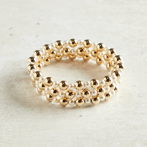 eNewton Design PEARL GRATEFUL PATTERN BEAD BRACELET 4mm Gold 6mm