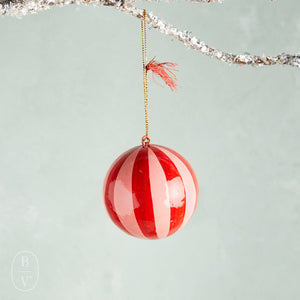 Creative Co-op PAPER MACHE STRIPED BALL ORNAMENT Pink Red
