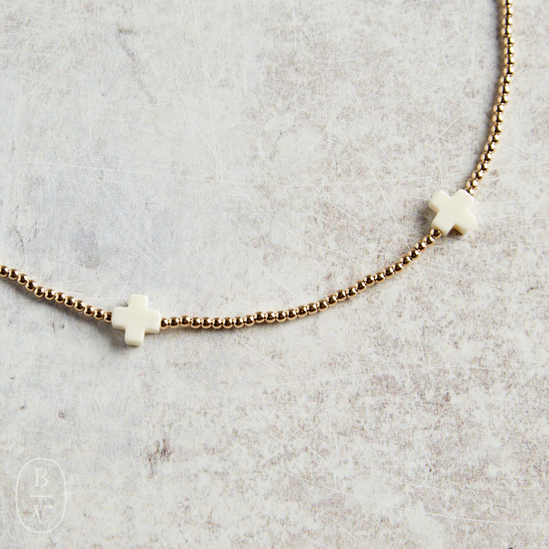 eNewton Design SIGNATURE CROSS PATTERN BEAD CHOKER 2mm Off White 15