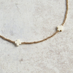 eNewton Design SIGNATURE CROSS PATTERN BEAD CHOKER 2mm Off White 15