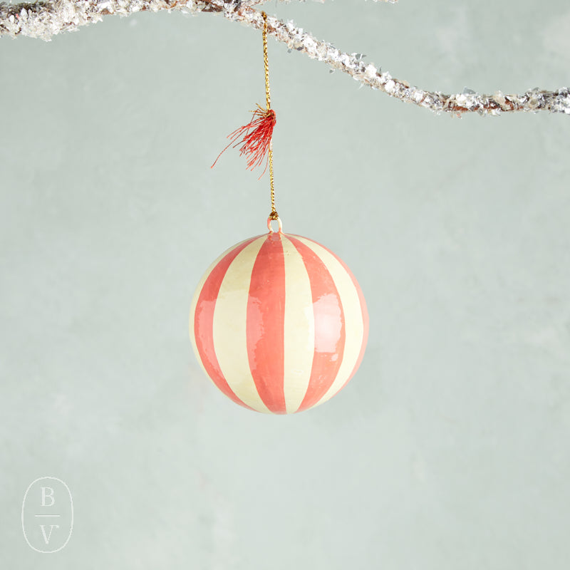 Creative Co-op PAPER MACHE STRIPED BALL ORNAMENT Pink White