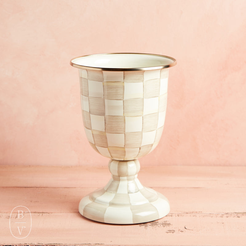 MacKenzie-Childs PEDESTAL VASE Mocha Check