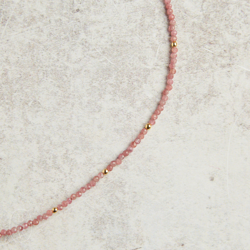 Elyssa Bass Designs GOLD ACCENT SMALL BEAD NECKLACE Pink Tourmaline