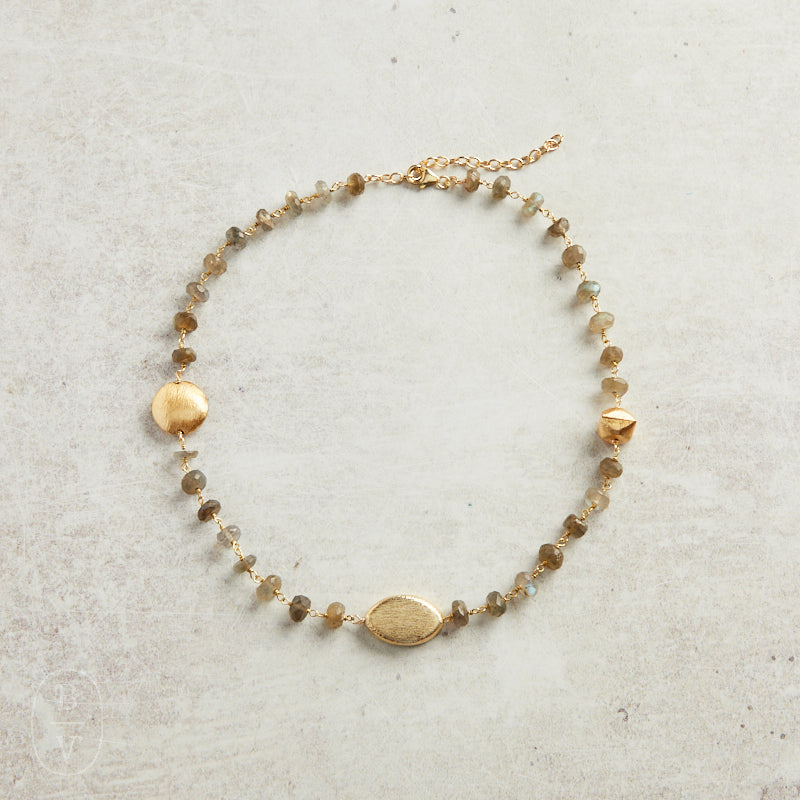 Elyssa Bass Designs RONDELLE NECKLACE Labradorite Gold