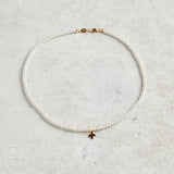 eNewton Design CLASSIC SIGNATURE CROSS GOLD CHARM CHOKER 3mm Pearl 15