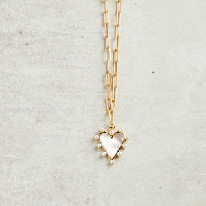 Virtue MINI PEARL STUDDED HEART PAPERCLIP NECKLACE Gold