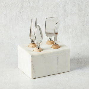 Creative Co-op STAINLESS STEEL CHEESE SERVING SET WITH MARBLE STAND