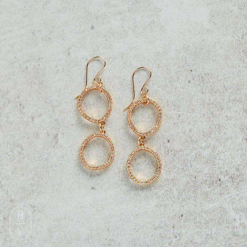 CV Designs GOLD DOUBLE PAVE DROP EARRINGS - CVDRG