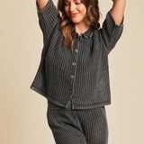 Barefoot Dreams SUNBLEACHED BUTTONED SHORT SLEEVE Faded Black