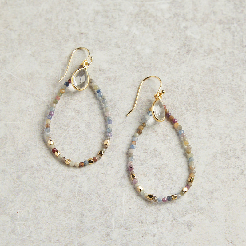 Elyssa Bass Designs BEADED TEARDROP HOOP EARRINGS Rainbow Tourmaline