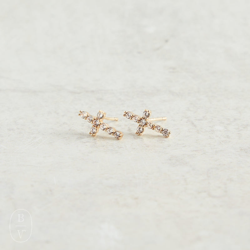 Virtue PAVE CROSS STUD EARRINGS