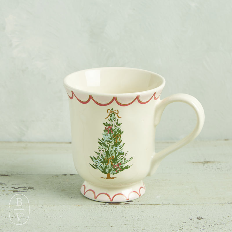 Creative Co-op CHRISTMAS TREE STONEWARE MUG Green Tree with Bows