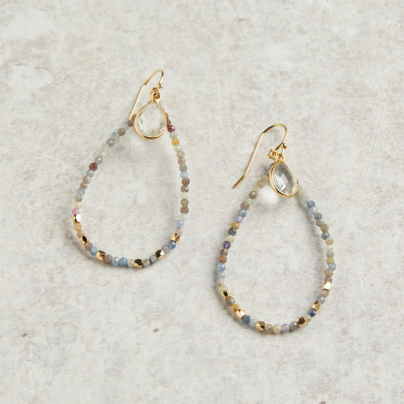 Elyssa Bass Designs BEADED TEARDROP HOOP EARRINGS Multi Sapphire