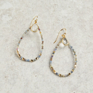 Elyssa Bass Designs BEADED TEARDROP HOOP EARRINGS Multi Sapphire
