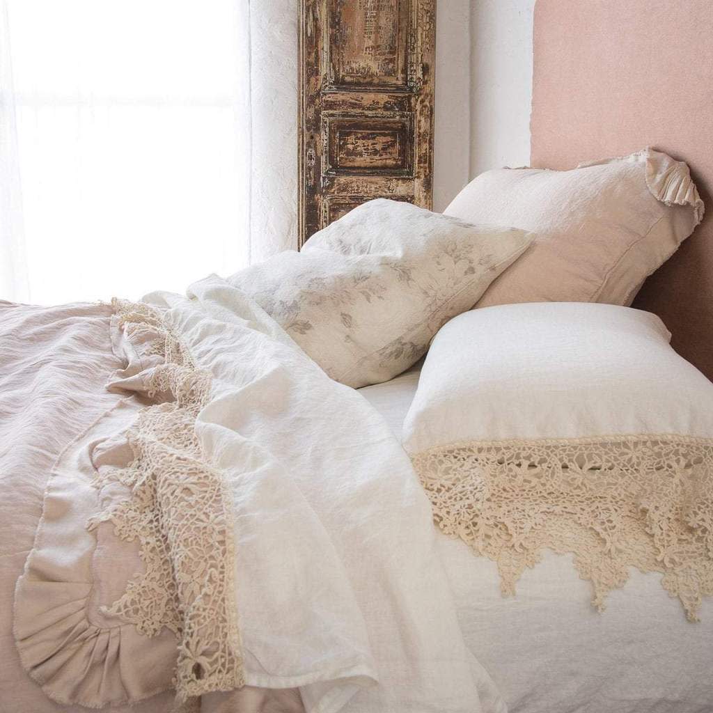 Bella Notte Linens LINEN FLAT SHEET WITH COTTON LACE TRIM