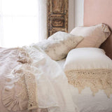 Bella Notte Linens LINEN FLAT SHEET WITH COTTON LACE TRIM