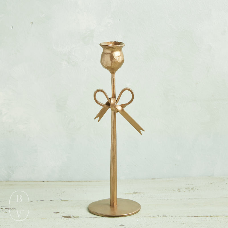 Creative Co-op IRON TAPER HOLDER WITH BOW Gold 9.5