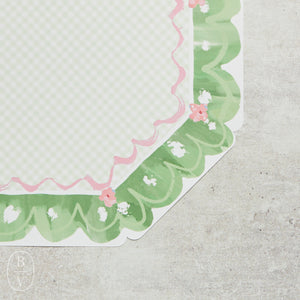 Rosanne Beck GREEN RIBBON BORDER WITH PINK BUDS POSH PLACEMAT PACK