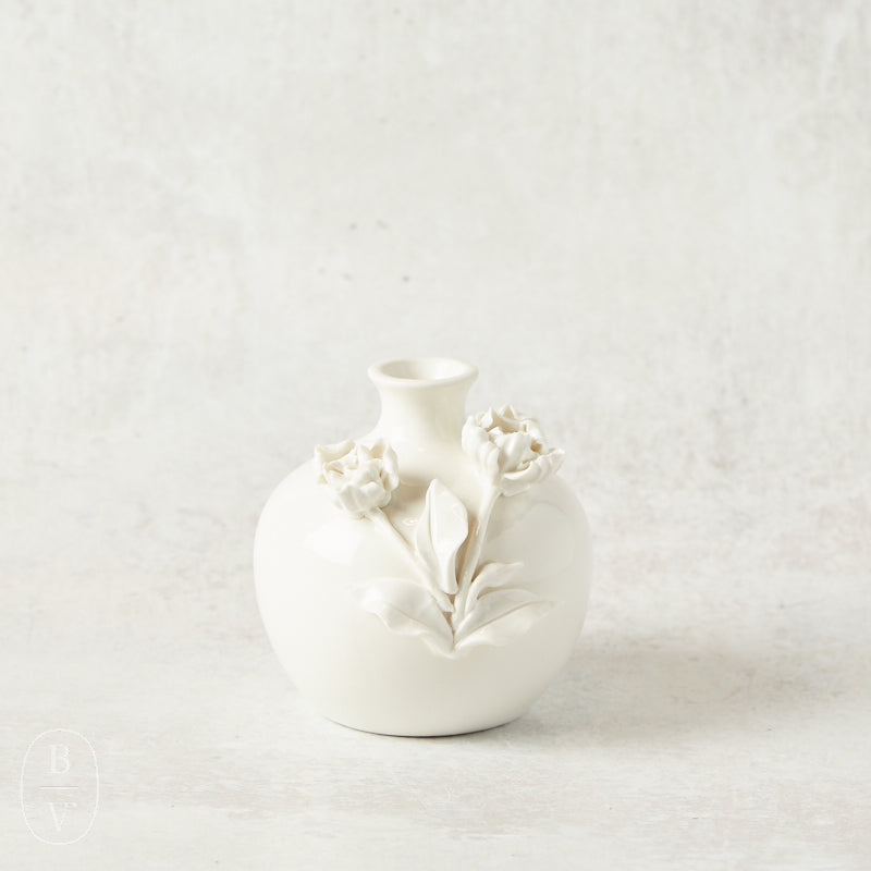 K and K Interiors CERAMIC VASE WITH RAISED FLOWERS Stem Short