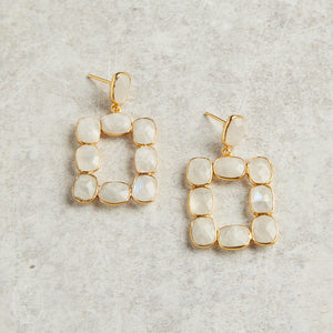 Elyssa Bass Designs RECTANGULAR BEZEL OPEN DROP EARRINGS Moonstone