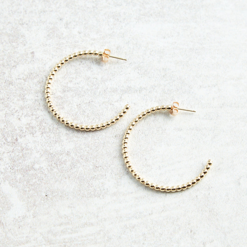 eNewton Design CLASSIC BEADED POST HOOP EARRINGS Gold 2mm 1.25