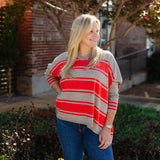 Mersea CATALINA V NECK SWEATER Driftwood & Scarlet Stripe One Size