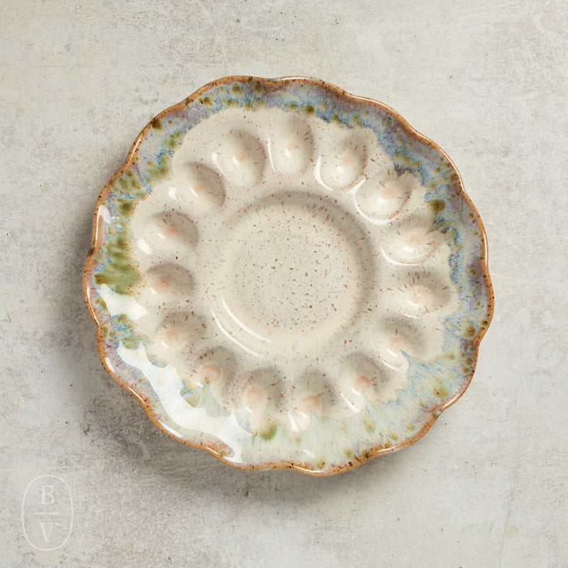 Etta B Pottery HANDCRAFTED EGG PLATTER Botanical