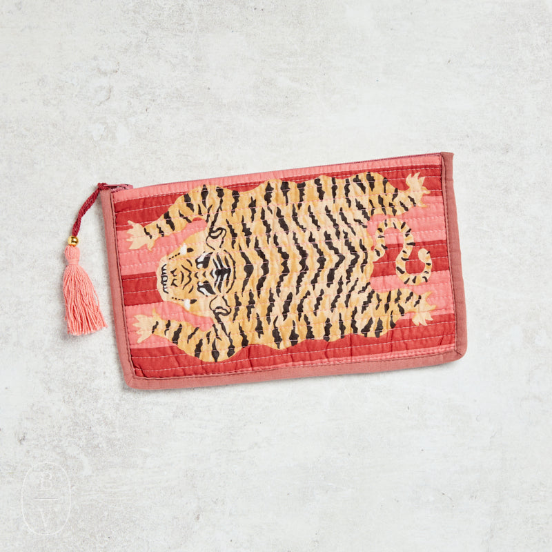 Creative Co-op TIGER COTTON VOILE ZIP POUCH Red